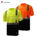 Venta al por mayor de adultos de alta visibilidad naranja neón seguridad camiseta reflectante malla brillante manga corta seguridad del trabajo Tees con un bolsillo